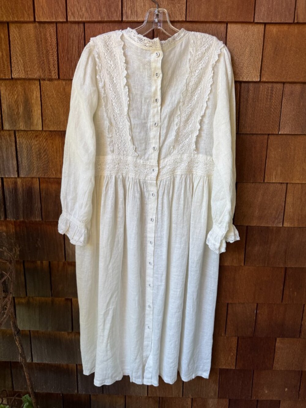Vintage Romantic Edwardian White Linen and Lace Midi Dress in Women's Large - Picture 6 of 12